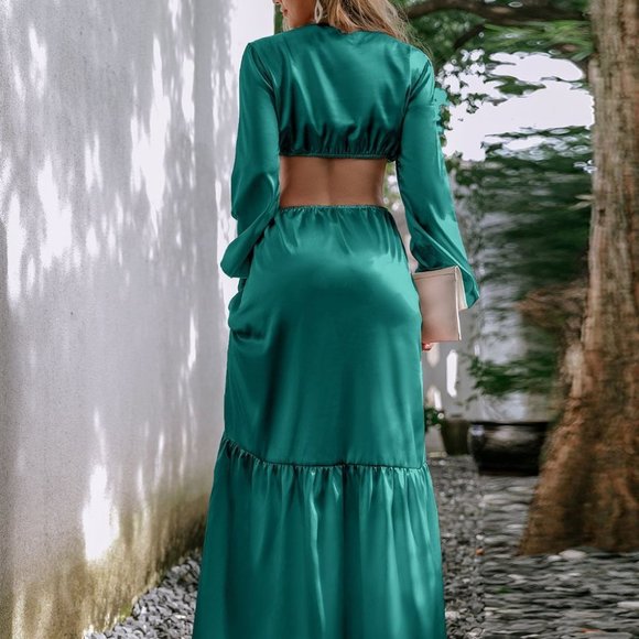 Contemporary modern Cut Out Lantern Sleeve Satin D - Picture 2 of 6